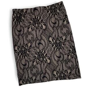 Ann Taylor Black Lace and Beige Pencil Skirt with Elastic Waist  Size 10